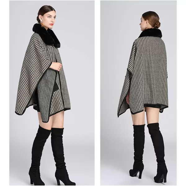 Gihuo Women's Luxury Batwing Sleeve Faux Fur Hooded Cloak Poncho Sweater Cape