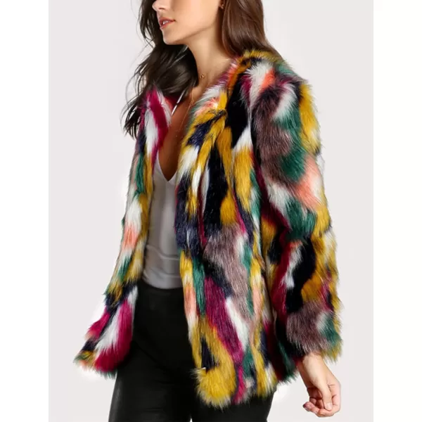 Gihuo Women’s Multicolor Faux Fur Coat Winter Warm Gradient Color Outwear Jacket