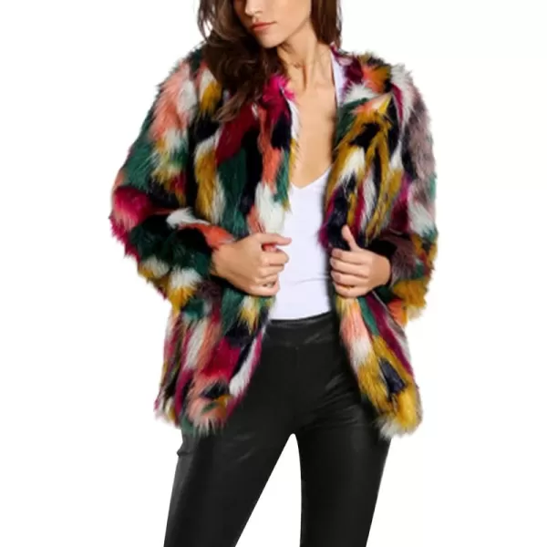 Gihuo Women’s Multicolor Faux Fur Coat Winter Warm Gradient Color Outwear Jacket