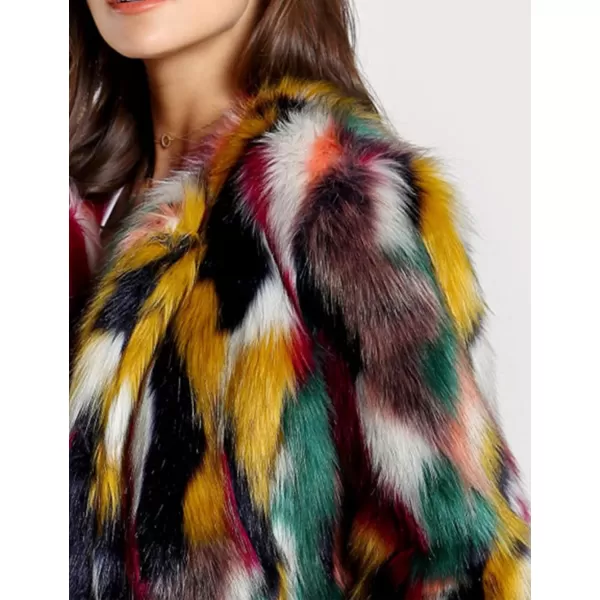 Gihuo Women’s Multicolor Faux Fur Coat Winter Warm Gradient Color Outwear Jacket