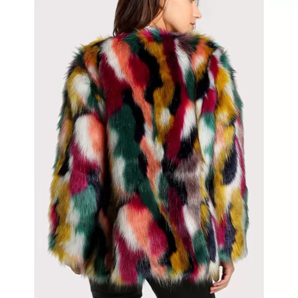 Gihuo Women’s Multicolor Faux Fur Coat Winter Warm Gradient Color Outwear Jacket