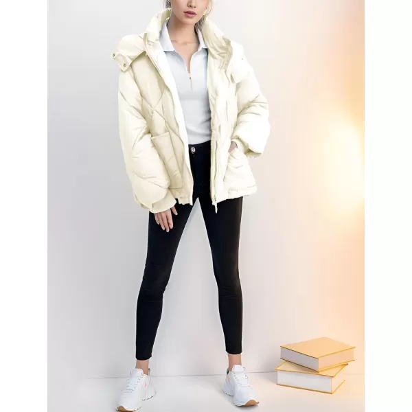 Gihuo Women's Oversized Puffer Jacket Long Sleeve Hooded Down Jacket Winter Short Zip Up Quilted Coat