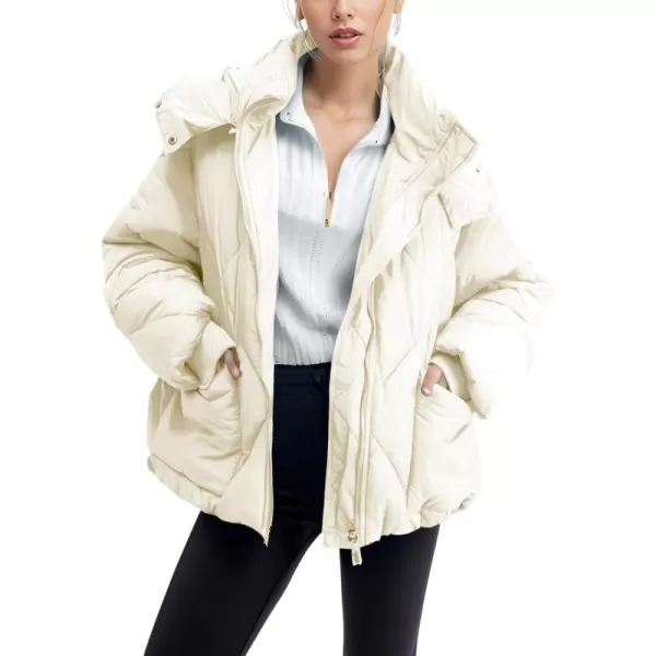 Gihuo Women's Oversized Puffer Jacket Long Sleeve Hooded Down Jacket Winter Short Zip Up Quilted Coat