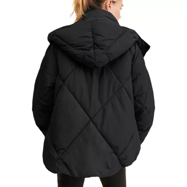 Gihuo Women's Oversized Puffer Jacket Long Sleeve Hooded Down Jacket Winter Short Zip Up Quilted Coat
