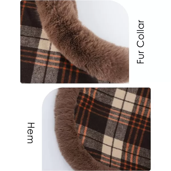 Gihuo Womens Plaid Poncho Cape Winter Warm Coat Faux Fur Trim Shawl Cloak Elegant Pullover Shawls Cape Layers