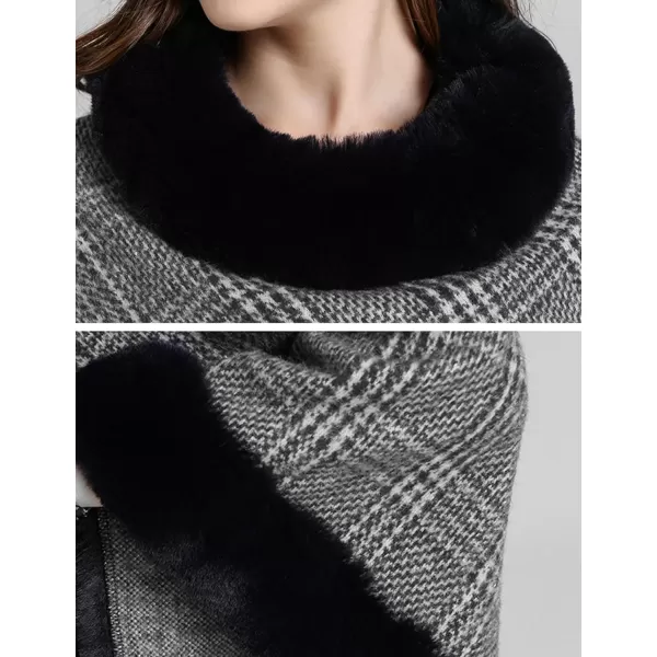 Gihuo Womens Plaid Poncho Cape Winter Warm Coat Faux Fur Trim Shawl Cloak Elegant Pullover Shawls Cape Layers