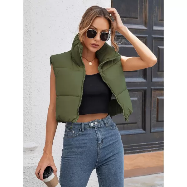 Gihuo Womens Quilted Cropped Puffer Vest Gilet Warm Padded Full Zip Lightweight Puffy Vest Short Sleeveless Jacket