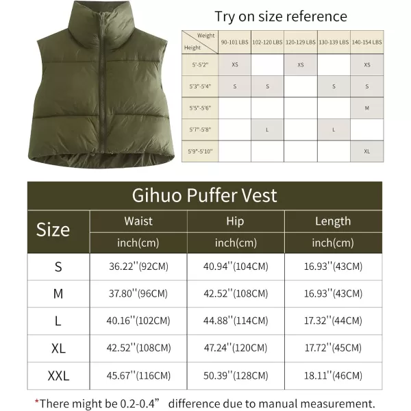 Gihuo Womens Quilted Cropped Puffer Vest Gilet Warm Padded Full Zip Lightweight Puffy Vest Short Sleeveless Jacket