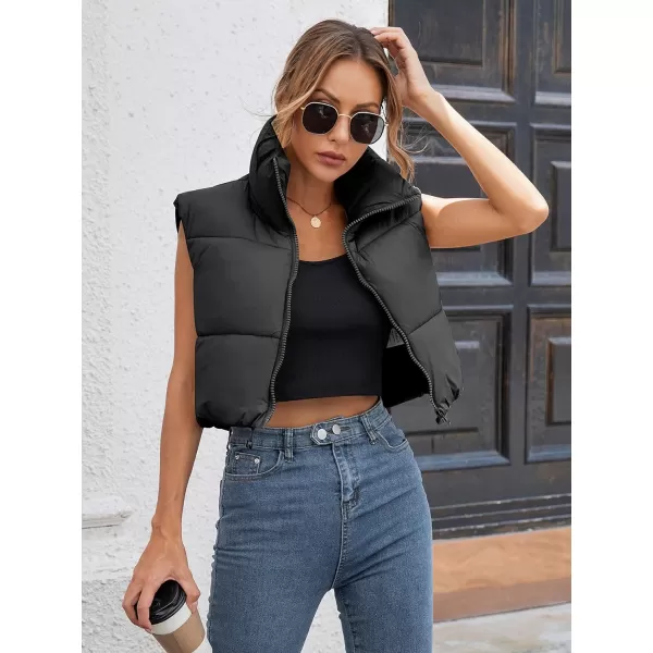 Gihuo Womens Quilted Cropped Puffer Vest Gilet Warm Padded Full Zip Lightweight Puffy Vest Short Sleeveless Jacket