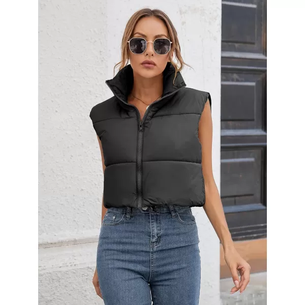 Gihuo Womens Quilted Cropped Puffer Vest Gilet Warm Padded Full Zip Lightweight Puffy Vest Short Sleeveless Jacket