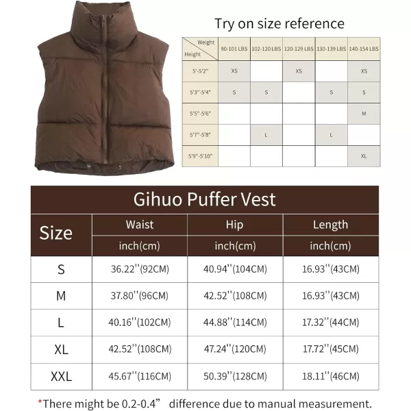 Gihuo Womens Quilted Cropped Puffer Vest Gilet Warm Padded Full Zip Lightweight Puffy Vest Short Sleeveless Jacket