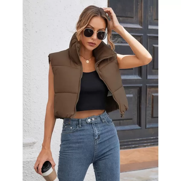 Gihuo Womens Quilted Cropped Puffer Vest Gilet Warm Padded Full Zip Lightweight Puffy Vest Short Sleeveless Jacket