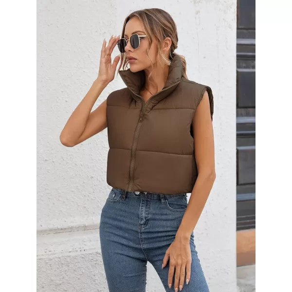 Gihuo Womens Quilted Cropped Puffer Vest Gilet Warm Padded Full Zip Lightweight Puffy Vest Short Sleeveless Jacket