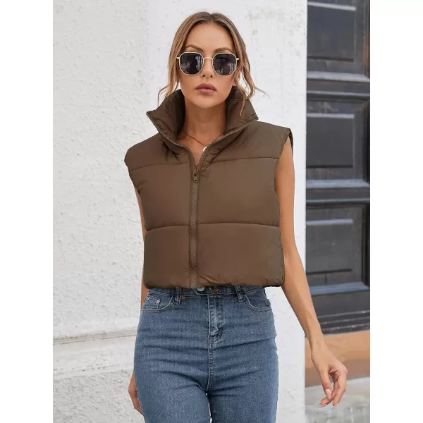 Gihuo Womens Quilted Cropped Puffer Vest Gilet Warm Padded Full Zip Lightweight Puffy Vest Short Sleeveless Jacket