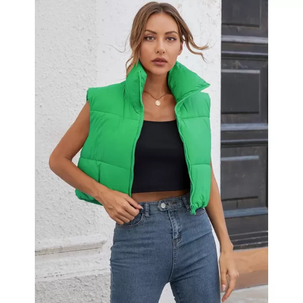 Gihuo Womens Quilted Cropped Puffer Vest Gilet Warm Padded Full Zip Lightweight Puffy Vest Short Sleeveless Jacket