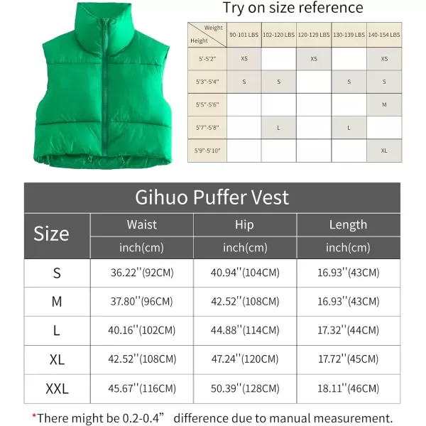 Gihuo Womens Quilted Cropped Puffer Vest Gilet Warm Padded Full Zip Lightweight Puffy Vest Short Sleeveless Jacket