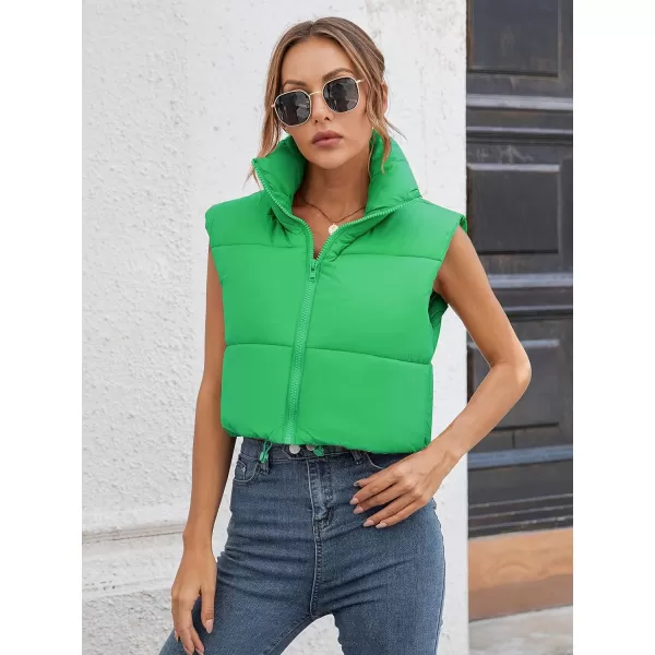Gihuo Womens Quilted Cropped Puffer Vest Gilet Warm Padded Full Zip Lightweight Puffy Vest Short Sleeveless Jacket