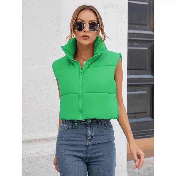 Gihuo Womens Quilted Cropped Puffer Vest Gilet Warm Padded Full Zip Lightweight Puffy Vest Short Sleeveless Jacket