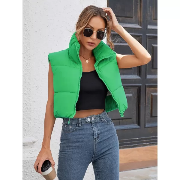 Gihuo Womens Quilted Cropped Puffer Vest Gilet Warm Padded Full Zip Lightweight Puffy Vest Short Sleeveless Jacket