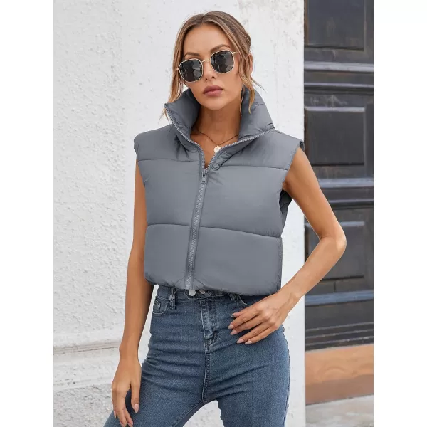 Gihuo Womens Quilted Cropped Puffer Vest Gilet Warm Padded Full Zip Lightweight Puffy Vest Short Sleeveless Jacket