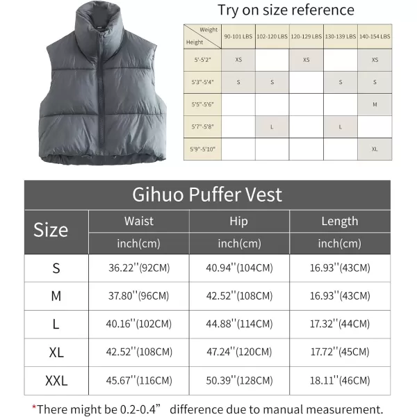 Gihuo Womens Quilted Cropped Puffer Vest Gilet Warm Padded Full Zip Lightweight Puffy Vest Short Sleeveless Jacket