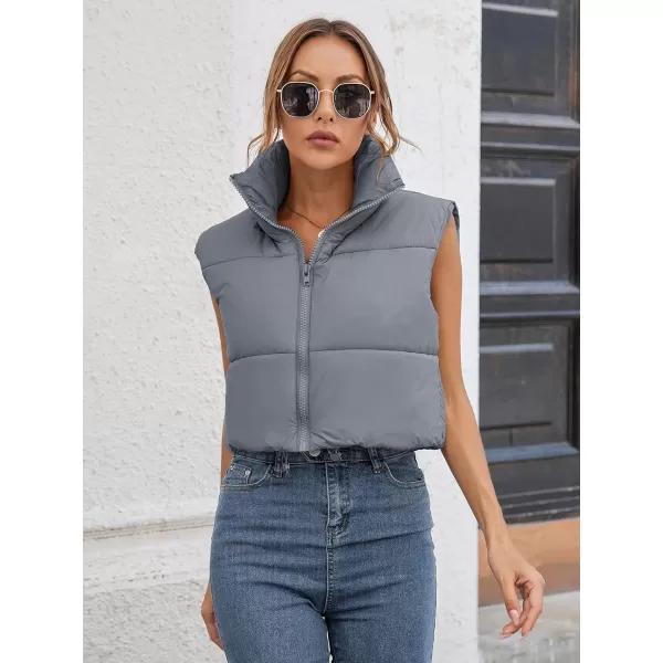 Gihuo Womens Quilted Cropped Puffer Vest Gilet Warm Padded Full Zip Lightweight Puffy Vest Short Sleeveless Jacket