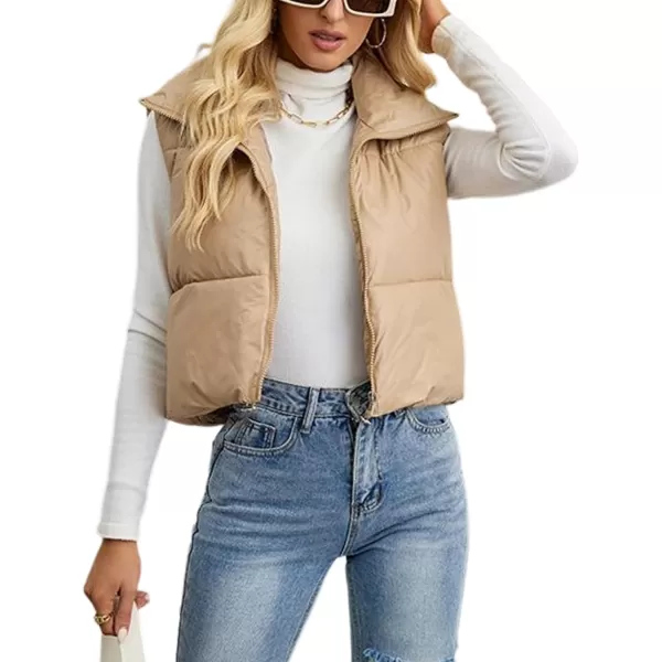 Gihuo Womens Quilted Cropped Puffer Vest Gilet Warm Padded Full Zip Lightweight Puffy Vest Short Sleeveless Jacket