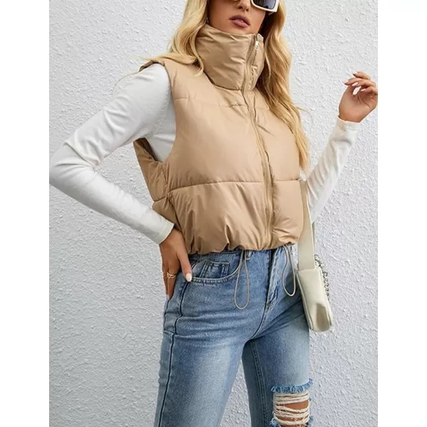 Gihuo Womens Quilted Cropped Puffer Vest Gilet Warm Padded Full Zip Lightweight Puffy Vest Short Sleeveless Jacket