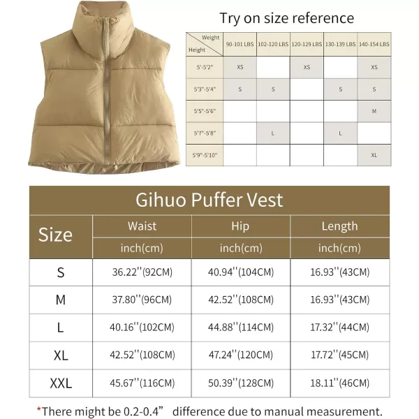 Gihuo Womens Quilted Cropped Puffer Vest Gilet Warm Padded Full Zip Lightweight Puffy Vest Short Sleeveless Jacket