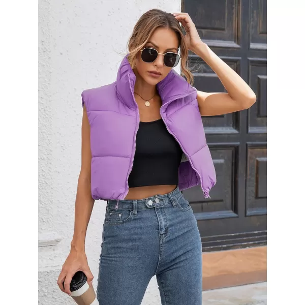 Gihuo Womens Quilted Cropped Puffer Vest Gilet Warm Padded Full Zip Lightweight Puffy Vest Short Sleeveless Jacket