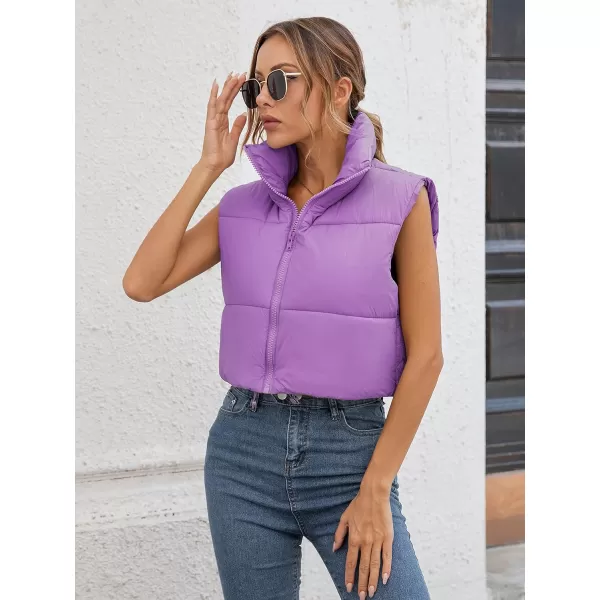 Gihuo Womens Quilted Cropped Puffer Vest Gilet Warm Padded Full Zip Lightweight Puffy Vest Short Sleeveless Jacket