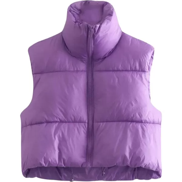 Gihuo Womens Quilted Cropped Puffer Vest Gilet Warm Padded Full Zip Lightweight Puffy Vest Short Sleeveless Jacket