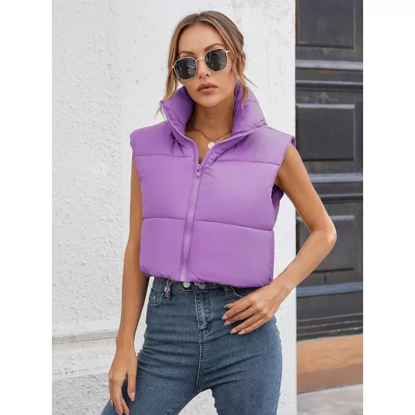 Gihuo Womens Quilted Cropped Puffer Vest Gilet Warm Padded Full Zip Lightweight Puffy Vest Short Sleeveless Jacket