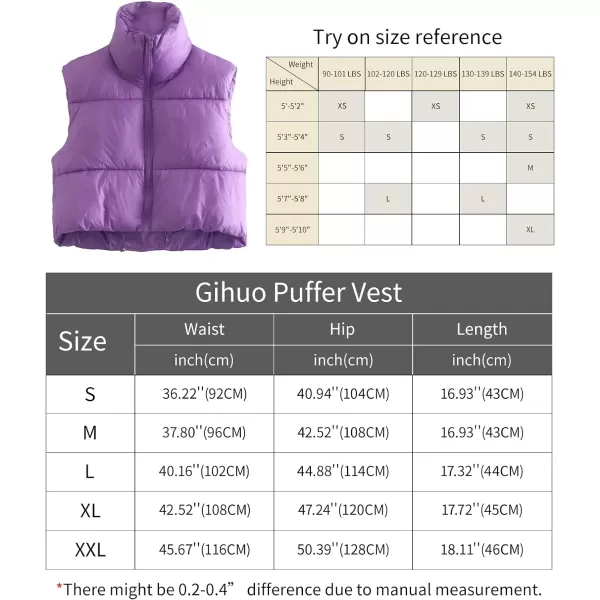 Gihuo Womens Quilted Cropped Puffer Vest Gilet Warm Padded Full Zip Lightweight Puffy Vest Short Sleeveless Jacket