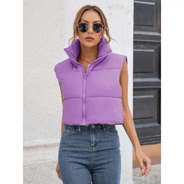 Gihuo Womens Quilted Cropped Puffer Vest Gilet Warm Padded Full Zip Lightweight Puffy Vest Short Sleeveless Jacket