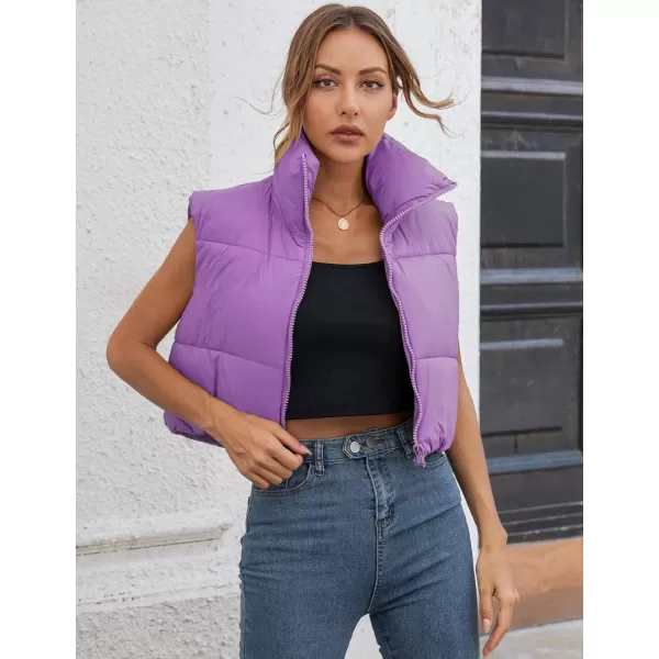 Gihuo Womens Quilted Cropped Puffer Vest Gilet Warm Padded Full Zip Lightweight Puffy Vest Short Sleeveless Jacket
