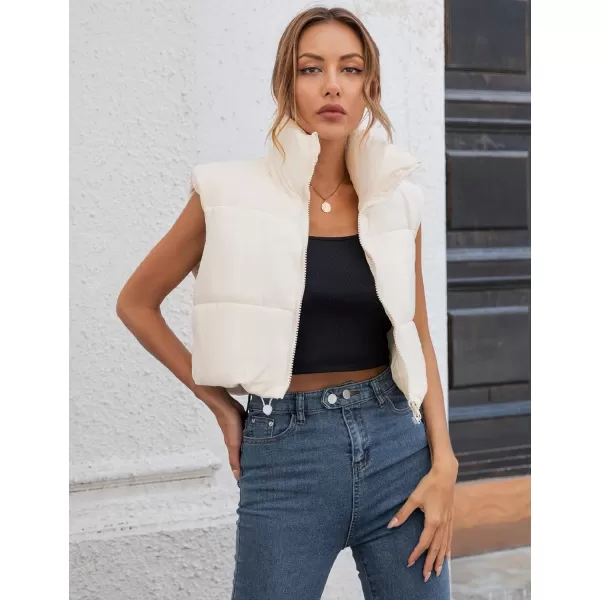 Gihuo Womens Quilted Cropped Puffer Vest Gilet Warm Padded Full Zip Lightweight Puffy Vest Short Sleeveless Jacket