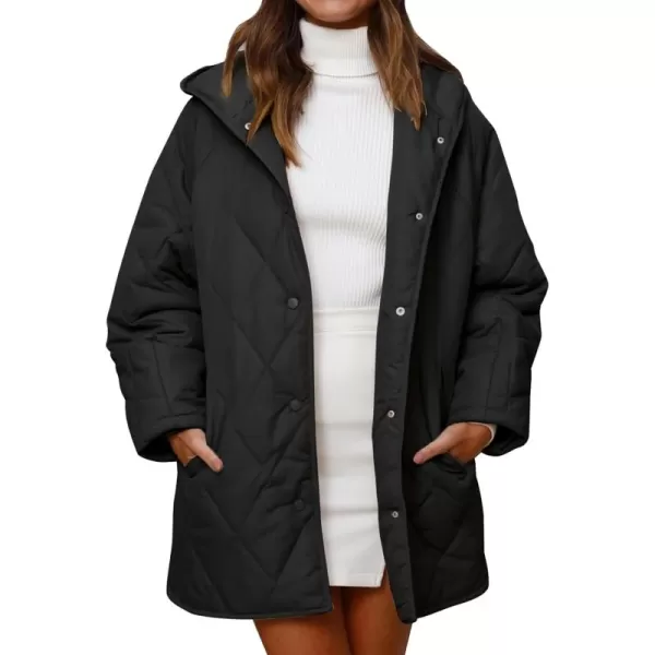 Gihuo Women's Quilted Jacket Oversized Long Winter Warm Coats Lightweight Hooded Padded Jackets