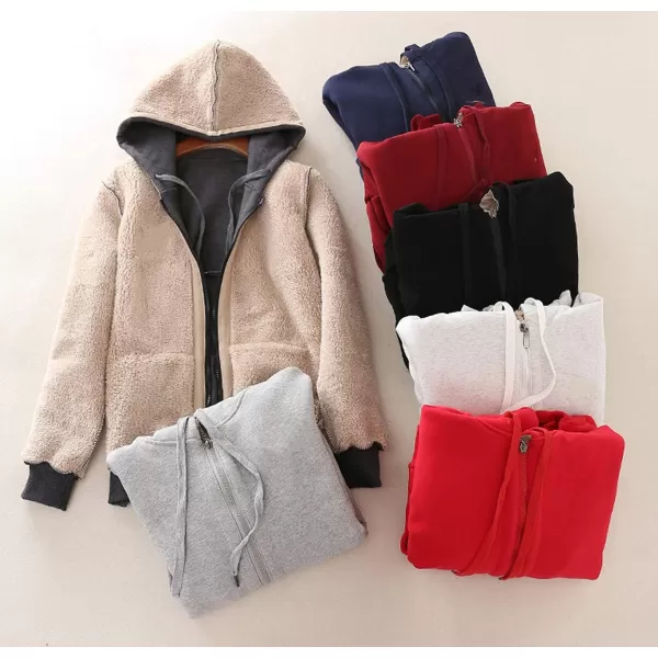 Gihuo Women's Sherpa Fleece Lined Hoodie Zip Up Hooded Sweatshirt Jacket