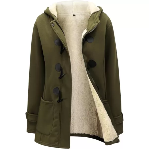 Gihuo Women's Sherpa Lined Toggle Duffle Coat Fleece Hooded Winter Warm Jacket Sweatshirt