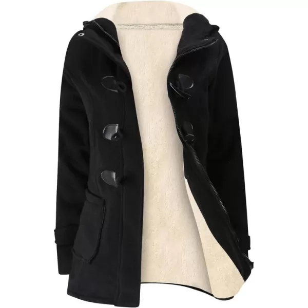 Gihuo Women's Sherpa Lined Toggle Duffle Coat Fleece Hooded Winter Warm Jacket Sweatshirt