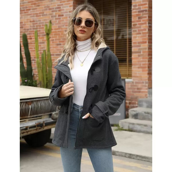 Gihuo Women's Sherpa Lined Toggle Duffle Coat Fleece Hooded Winter Warm Jacket Sweatshirt