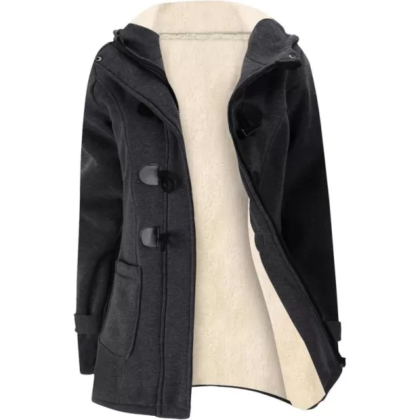 Gihuo Women's Sherpa Lined Toggle Duffle Coat Fleece Hooded Winter Warm Jacket Sweatshirt
