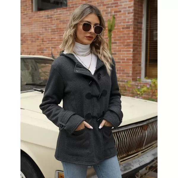 Gihuo Women's Sherpa Lined Toggle Duffle Coat Fleece Hooded Winter Warm Jacket Sweatshirt