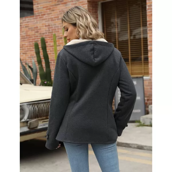 Gihuo Women's Sherpa Lined Toggle Duffle Coat Fleece Hooded Winter Warm Jacket Sweatshirt