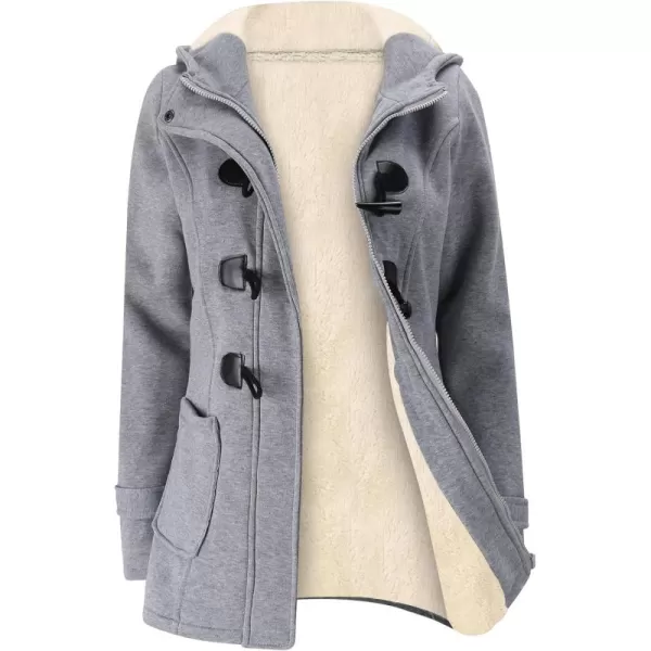 Gihuo Women's Sherpa Lined Toggle Duffle Coat Fleece Hooded Winter Warm Jacket Sweatshirt
