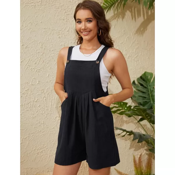 Gihuo Women's Short Overalls Cotton Linen Wide Leg Rompers Adjustable Strap Loose Fit Bib Pants