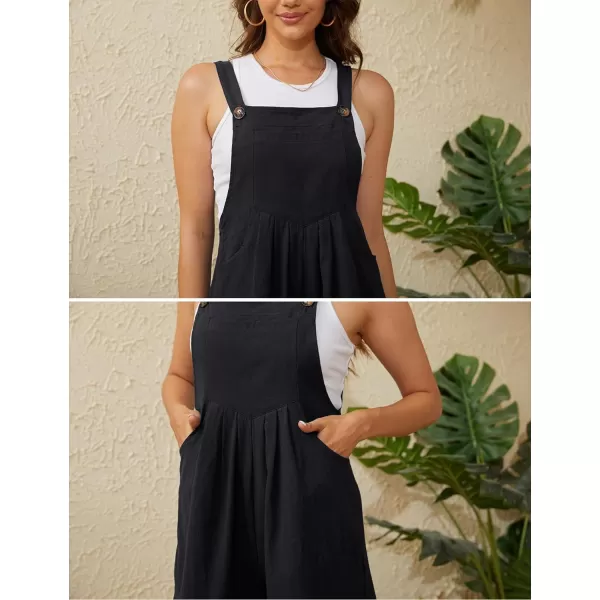 Gihuo Women's Short Overalls Cotton Linen Wide Leg Rompers Adjustable Strap Loose Fit Bib Pants