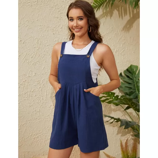 Gihuo Women's Short Overalls Cotton Linen Wide Leg Rompers Adjustable Strap Loose Fit Bib Pants