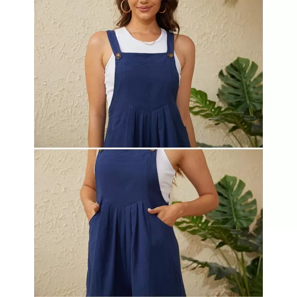 Gihuo Women's Short Overalls Cotton Linen Wide Leg Rompers Adjustable Strap Loose Fit Bib Pants